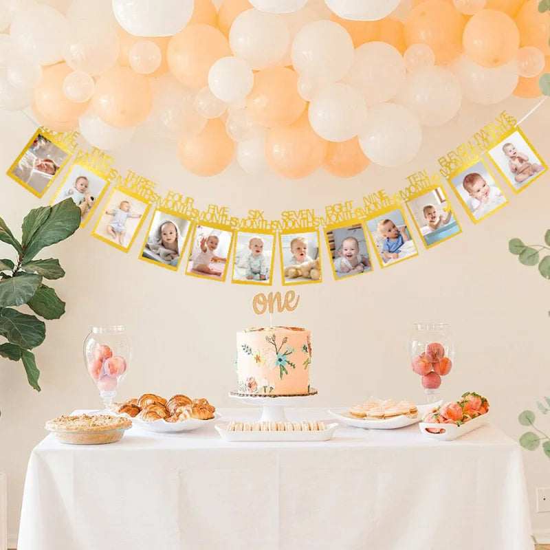 1st Birthday Baby Photo Banner – 12 Month Garland