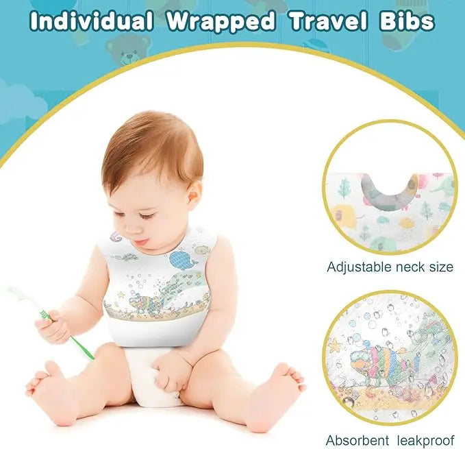 100-Pack Disposable Baby Bibs | Individually Wrapped for Travel
