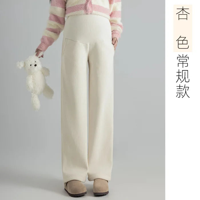 Winter Plus Velvet Corduroy Wide Leg Maternity Pants