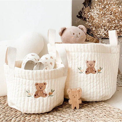 Embroidered Cotton Crib Diaper & Toy Organizer Bag