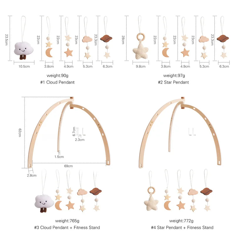 Wooden Baby Gym Frame with Montessori Crochet Celestial Toys