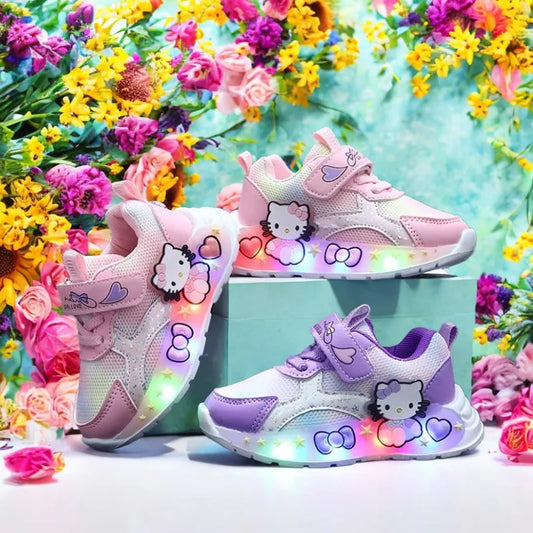 Kids' Light-Up Cartoon Mesh Shoes (Pink/Purple)