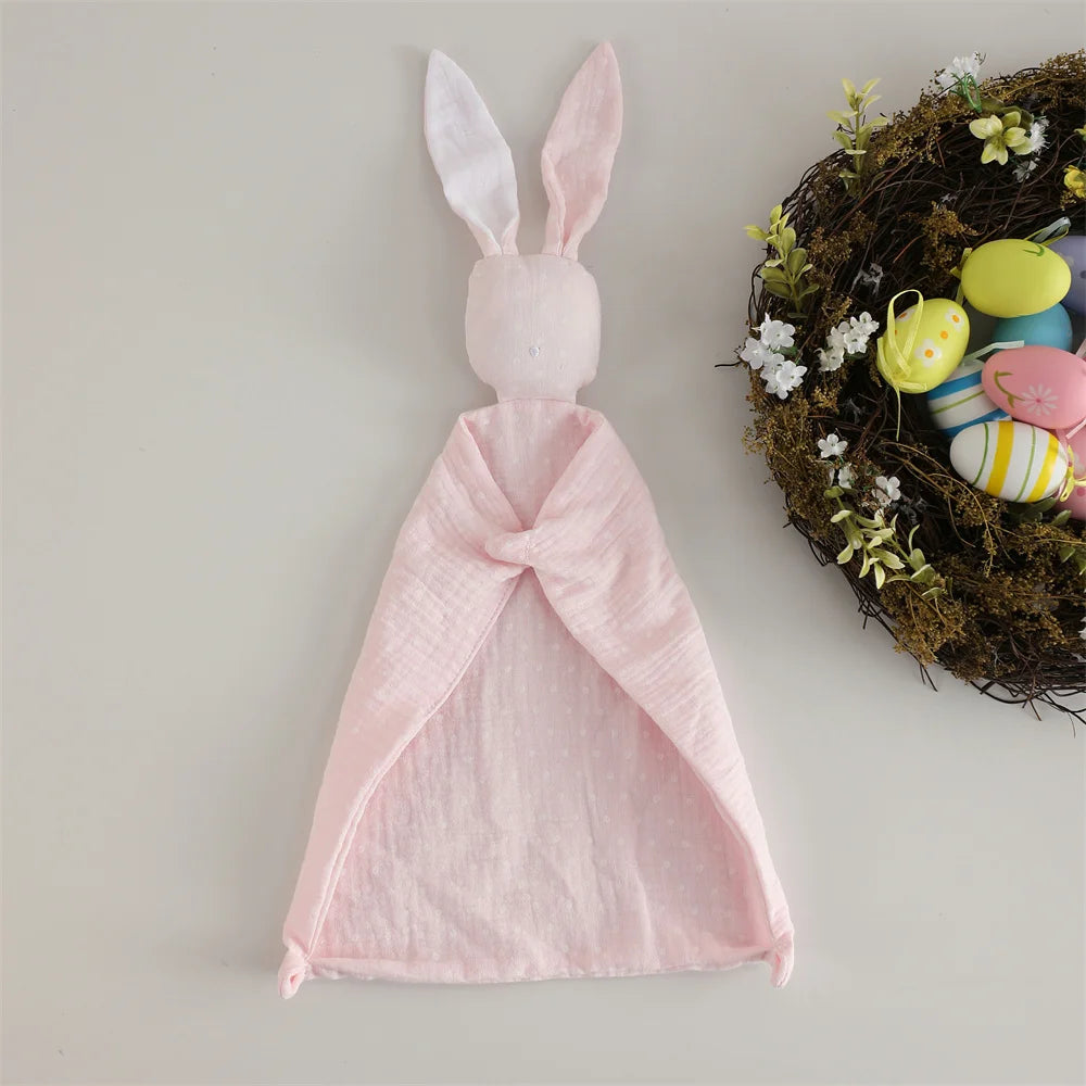 Bunny Security Blanket for Baby Boy Girl Soft Breathable Muslin Cotton Polka Dot Stuffed Toy For Newborns