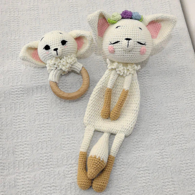 Knitted Lovely Animal Rattle Baby Comforter