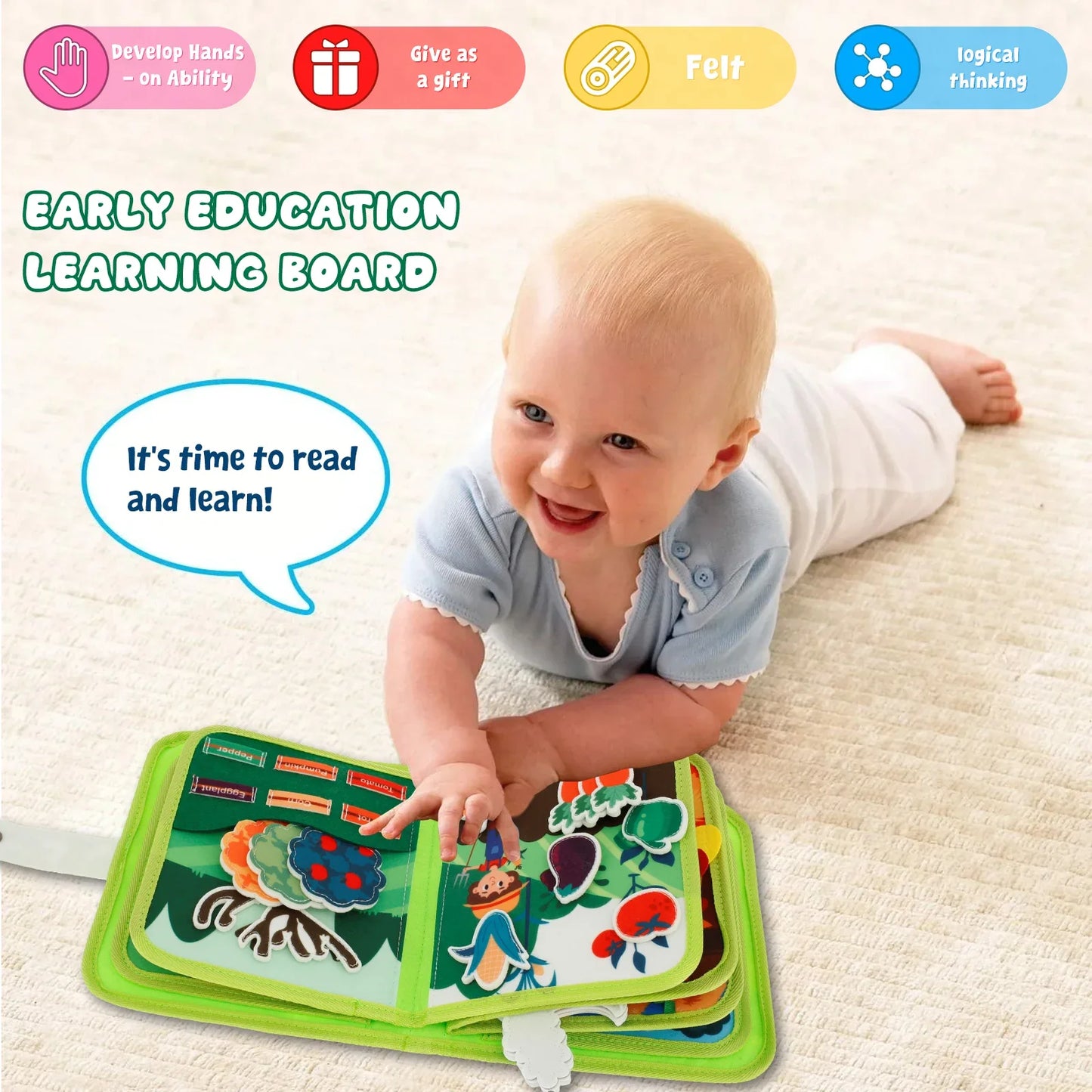 Soft Felt Baby Sensory Book: Educational Activity Quiet Toy for Toddlers