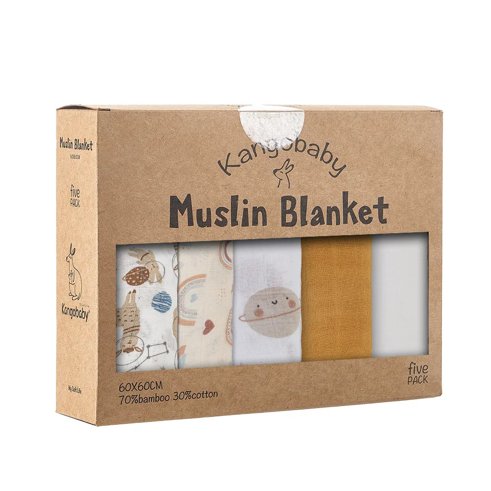 5-Pack Bamboo Cotton Muslin Bib & Burp Cloth Set