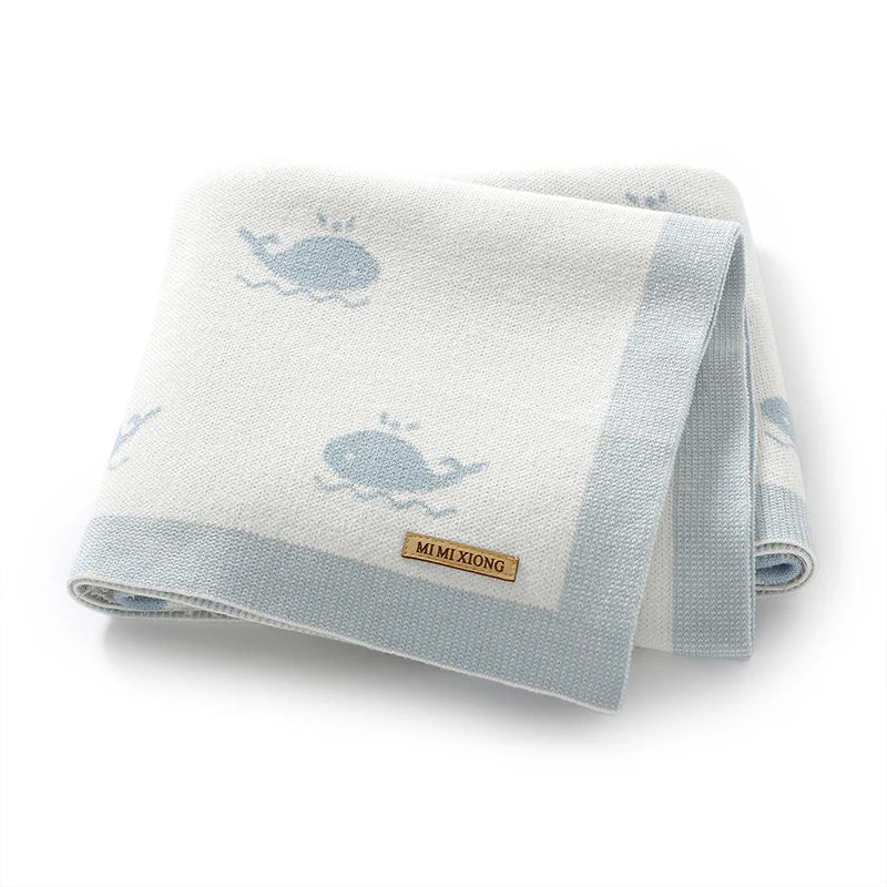 Super Soft Knitted Whale Baby Blanket & Swaddle (90x70cm)