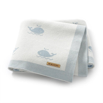 Super Soft Knitted Whale Baby Blanket & Swaddle (90x70cm)