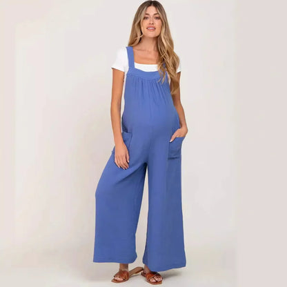 Beige Wide-Leg Maternity Overall Cargo Pants