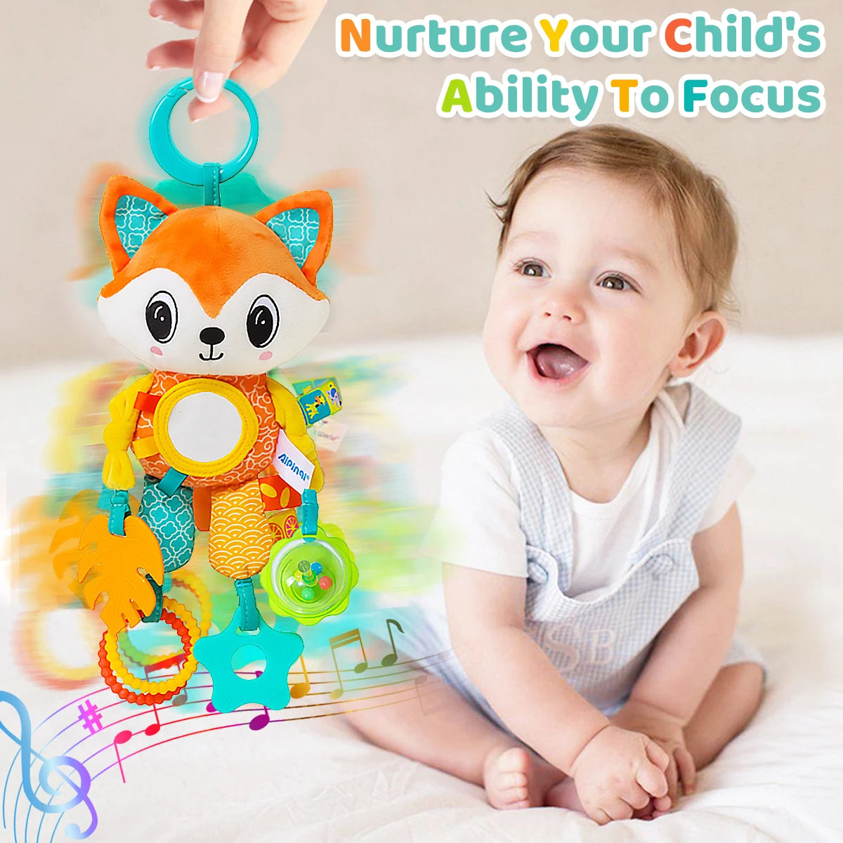 Soft Sensory Stroller Toy: Plush Animal Crinkle & Teether