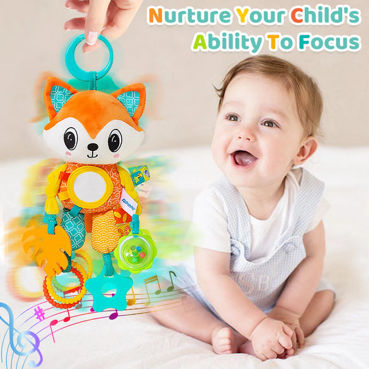 Soft Sensory Stroller Toy: Plush Animal Crinkle & Teether