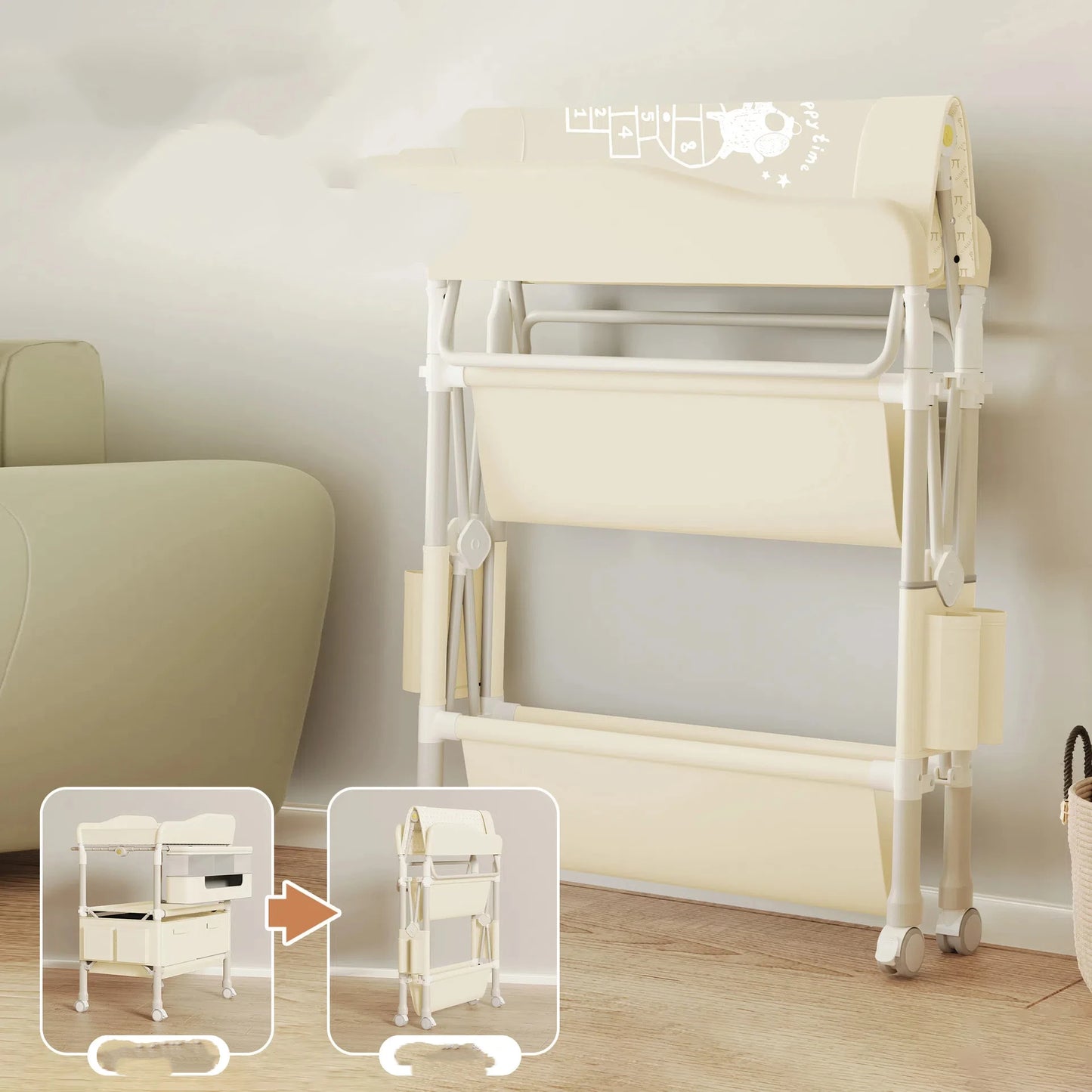 4-in-1 GoAnywhere Foldable Baby Changing Station with Bath & Massage