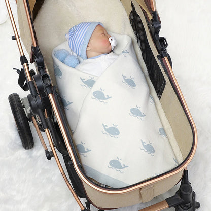 Super Soft Knitted Whale Baby Blanket & Swaddle (90x70cm)