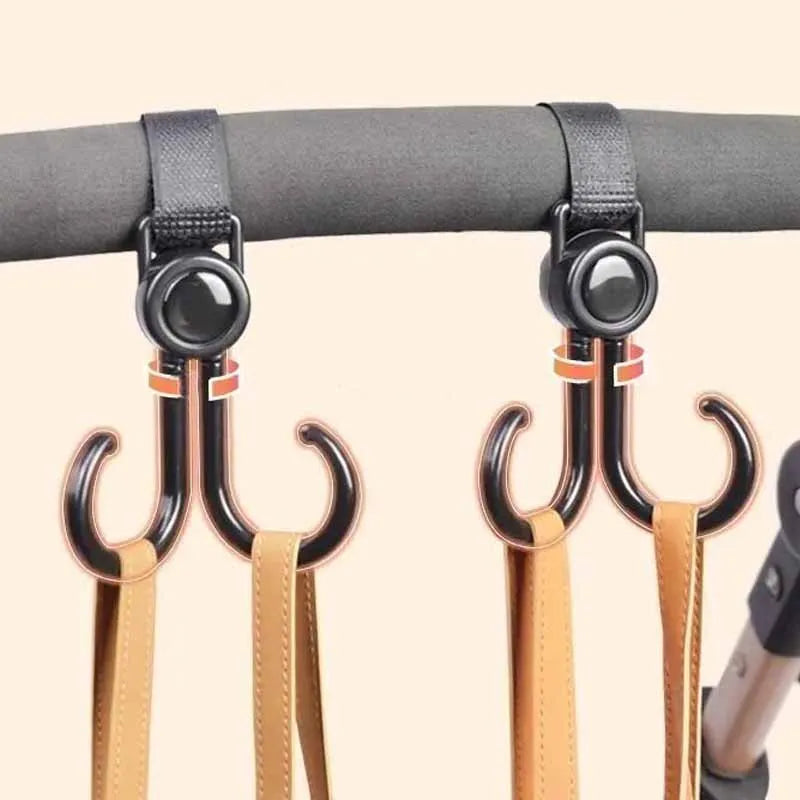 2pcs Baby Stroller Hook Rotatable Two Hooks Multifunctional Portable Plastic Hook Shopping Prop Strollers Accessories