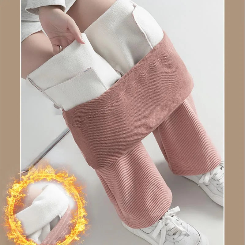 Winter Plus Velvet Corduroy Wide Leg Maternity Pants