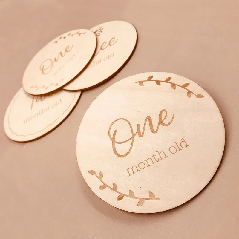 Newborn Photography Props Baby Birth Accessories for New Born Photo Handmade Wooden Baby Milestone Cards1-12 Month Baby Stuff