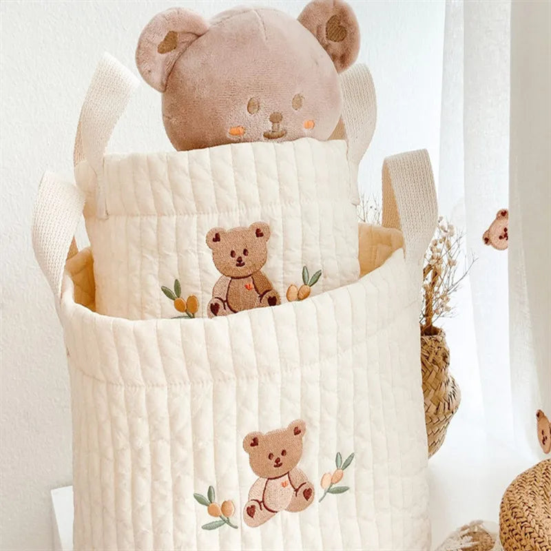 Embroidered Cotton Crib Diaper & Toy Organizer Bag