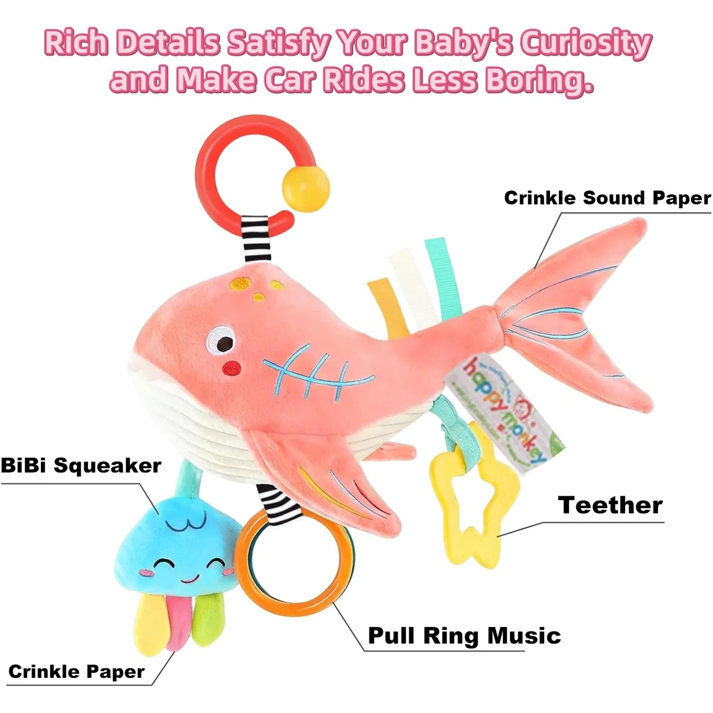 Baby Car Seat Toy Whale, Sensory Toy (0–6 Months)