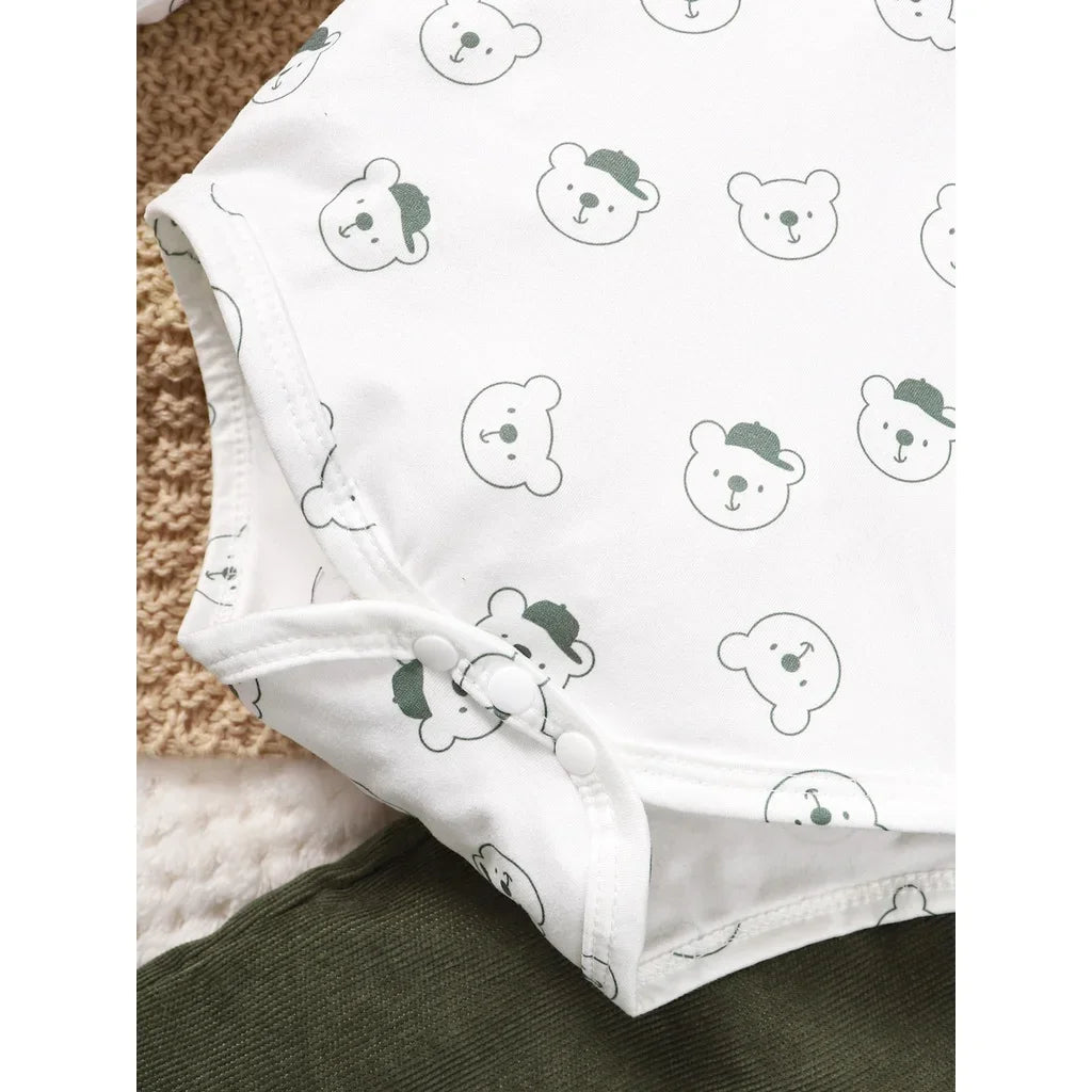 Fashion Bear Print Baby Boy 2PCS Bodysuit Costume