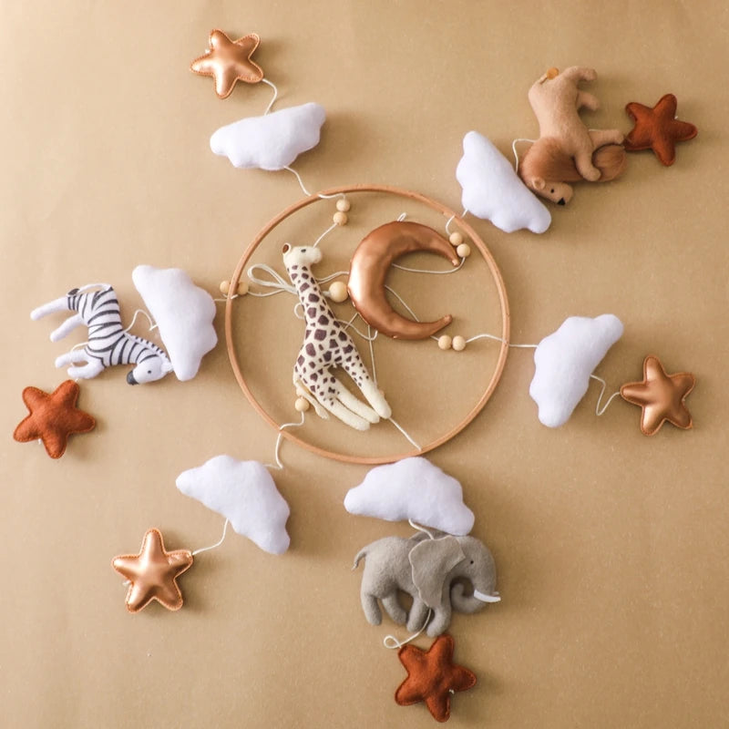 Soft Felt & Wooden Animal Baby Crib Mobile with Music