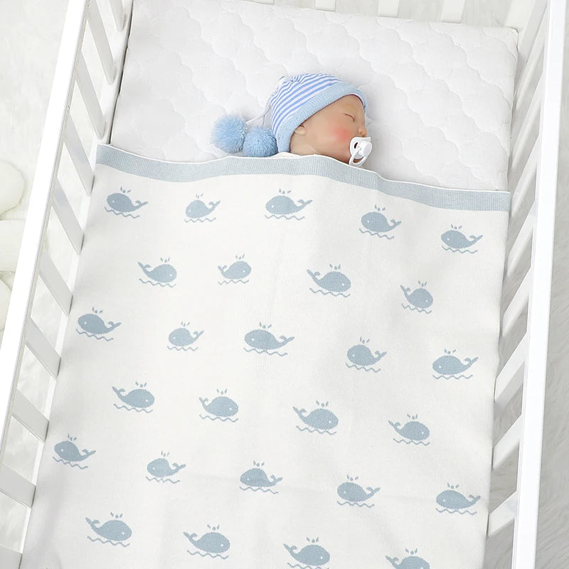 Super Soft Knitted Whale Baby Blanket & Swaddle (90x70cm)