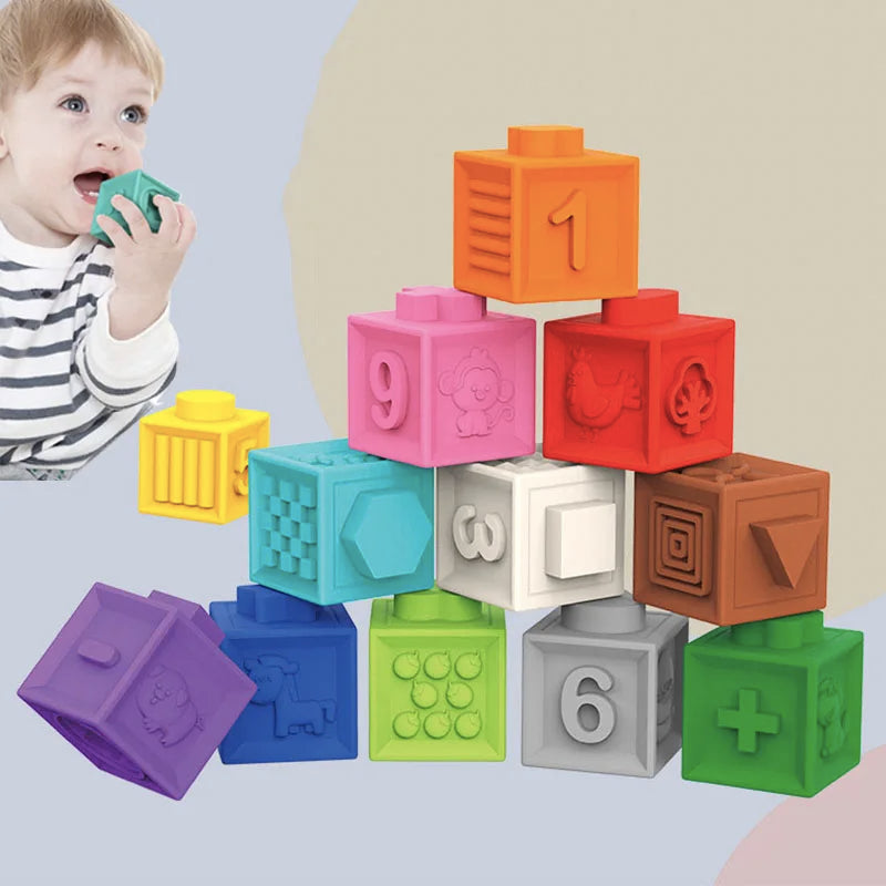 Montessori Soft Baby Blocks & Bath Squeeze Toy