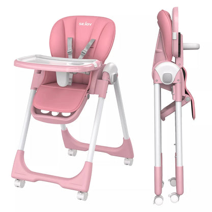 Sejoy Foldable Baby High Chair: Adjustable, Removable Double Tray