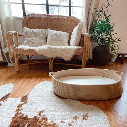 Boho Woven Changing Basket for Nursery Storage (