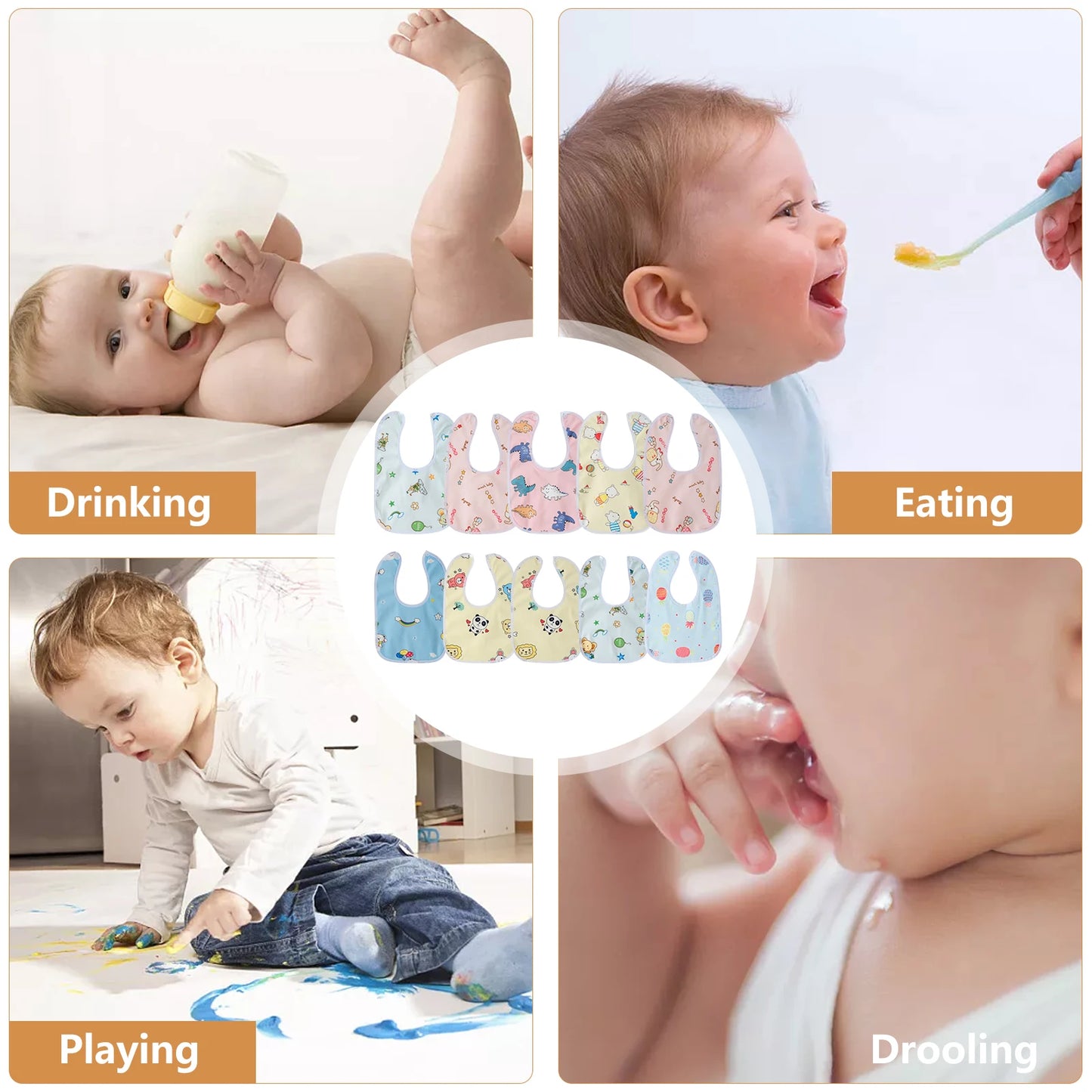 10-Pack Cotton Baby Bibs | Soft & Breathable Teething Set for Unisex