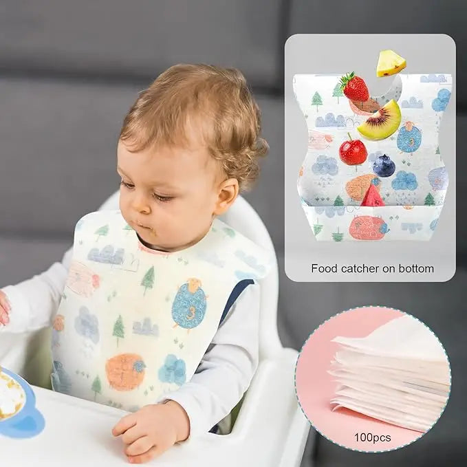 100-Pack Disposable Baby Bibs | Individually Wrapped for Travel