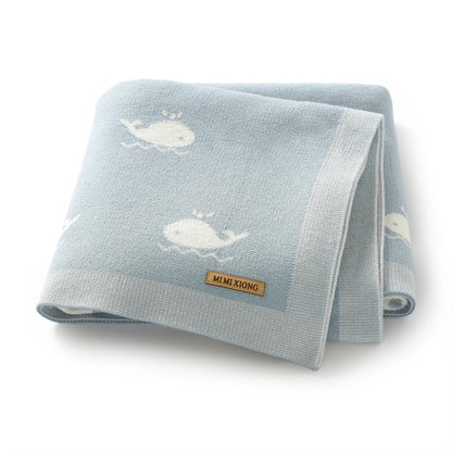 Super Soft Knitted Whale Baby Blanket & Swaddle (90x70cm)