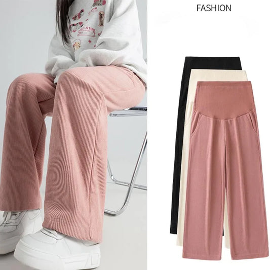 Winter Plus Velvet Corduroy Wide Leg Maternity Pants