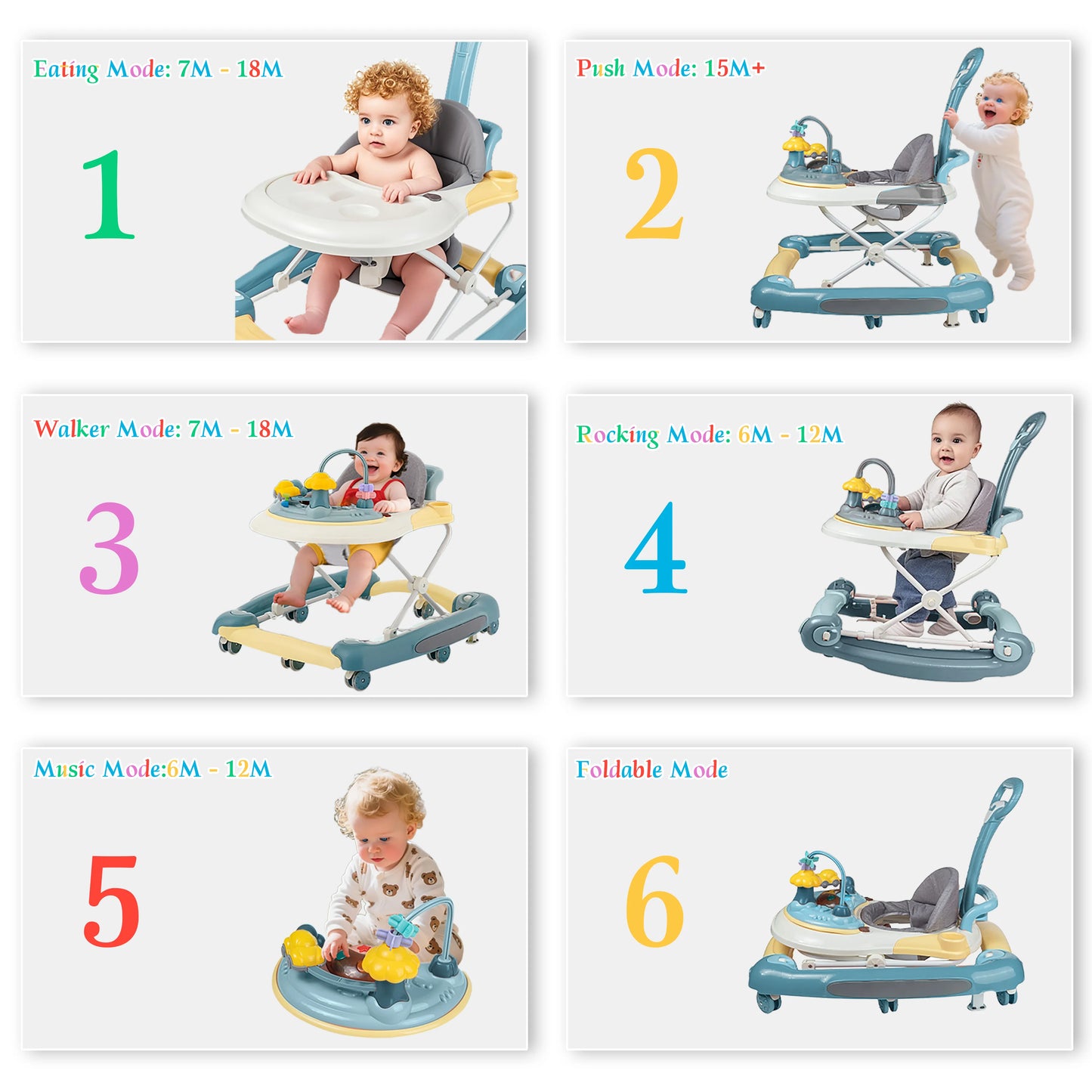 6-in-1 Anti-Rollover Baby Walker & Activity Center