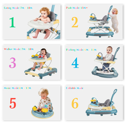 6-in-1 Anti-Rollover Baby Walker & Activity Center
