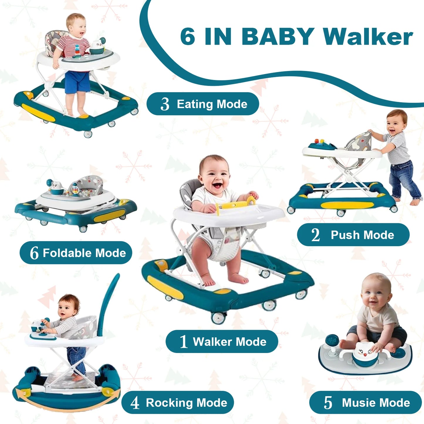 6-in-1 Anti-Rollover Baby Walker & Activity Center