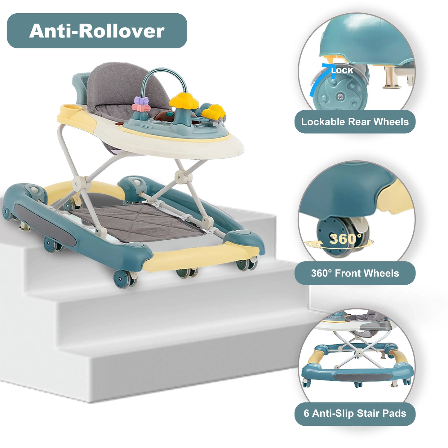 6-in-1 Anti-Rollover Baby Walker & Activity Center