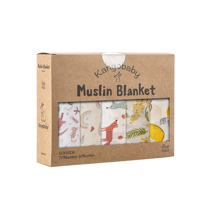 5-Pack Bamboo Cotton Muslin Bib & Burp Cloth Set