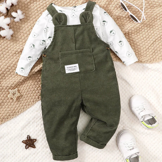 Fashion Bear Print Baby Boy 2PCS Bodysuit Costume