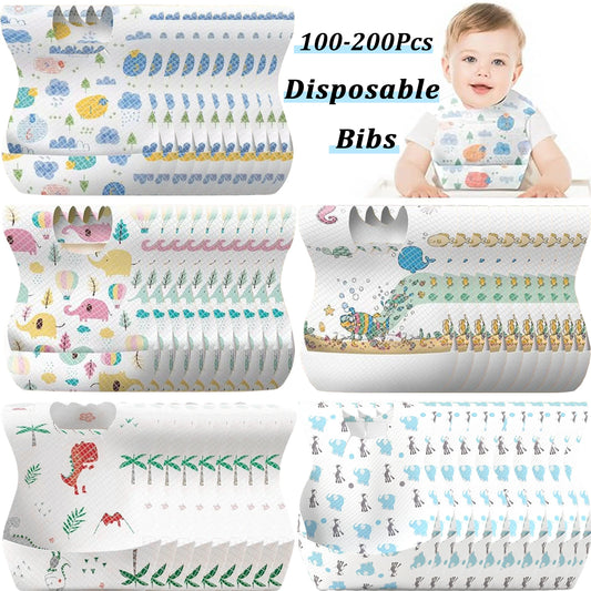 100-Pack Disposable Baby Bibs | Individually Wrapped for Travel