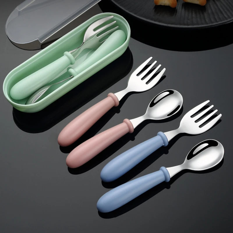 Kids' Fun Stainless Steel Feeding Utensils (Spoon & Fork)