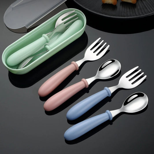 Kids' Fun Stainless Steel Feeding Utensils (Spoon & Fork)