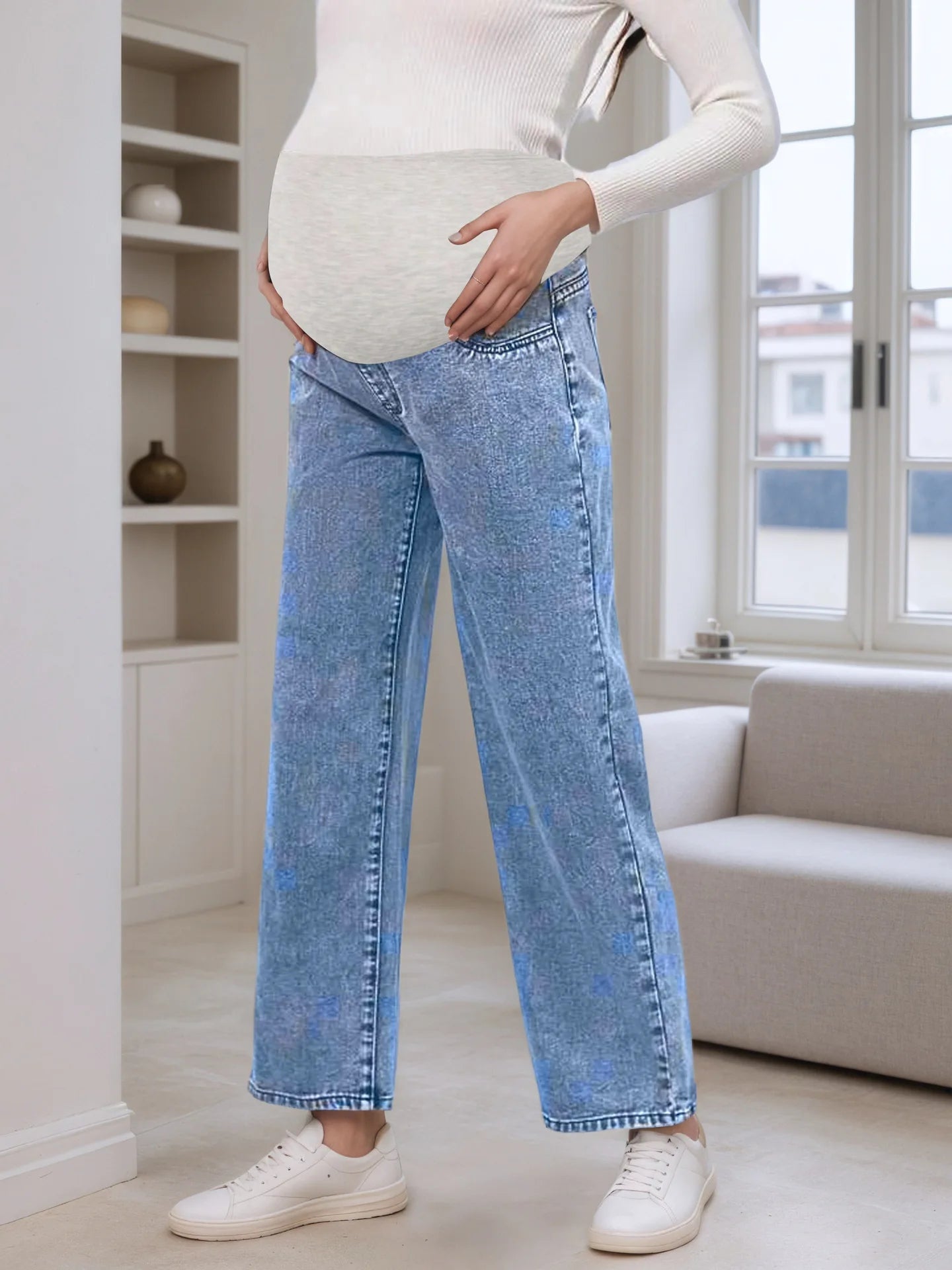 Slimming Belly-Support Maternity Denim Pants