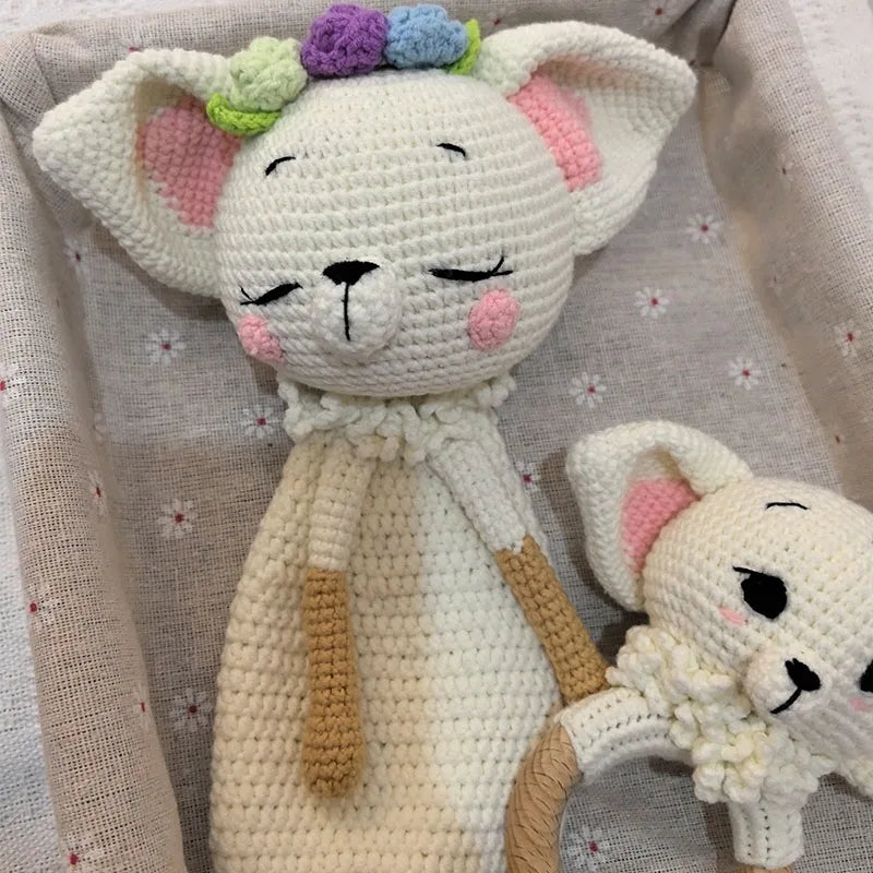 Knitted Lovely Animal Rattle Baby Comforter