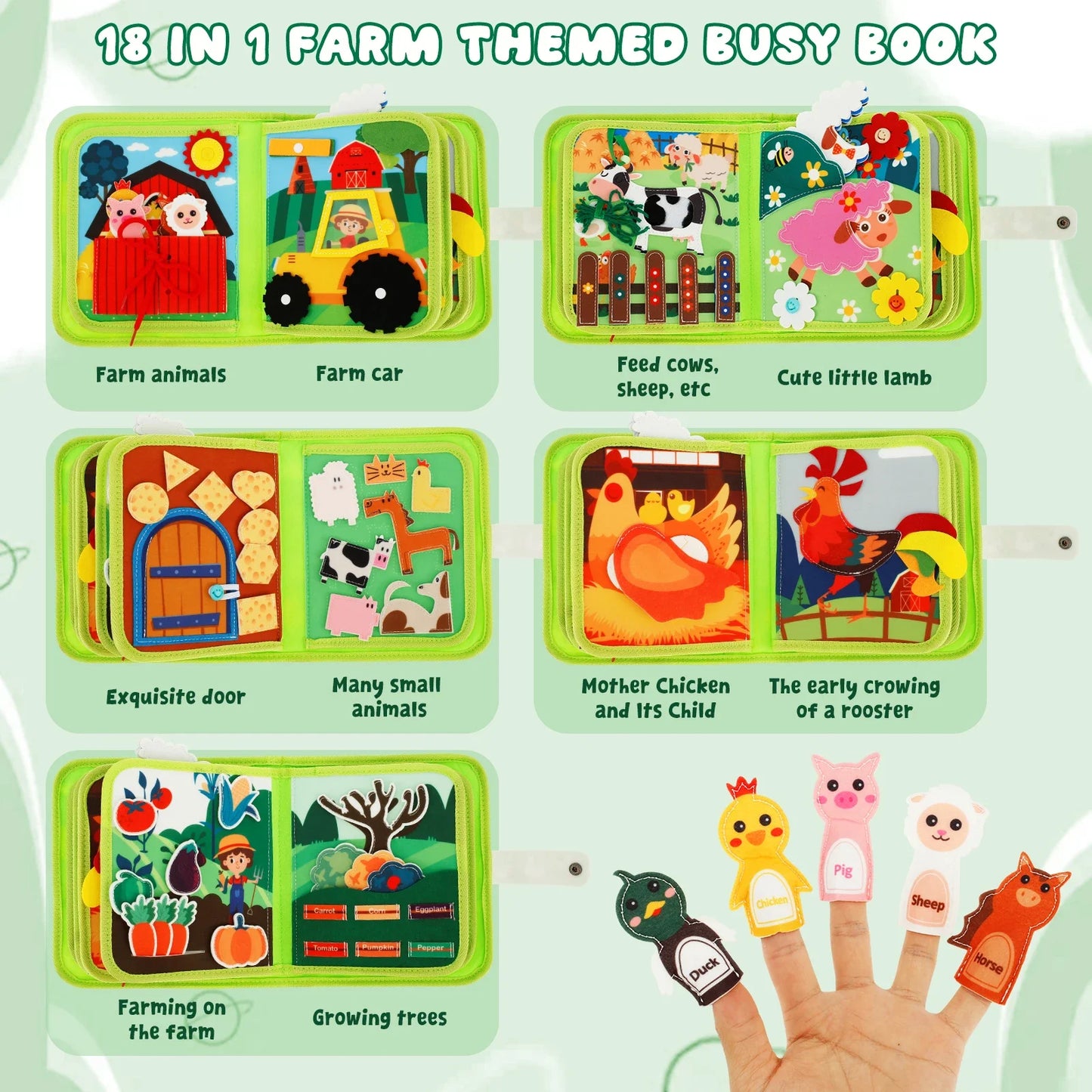 Soft Felt Baby Sensory Book: Educational Activity Quiet Toy for Toddlers