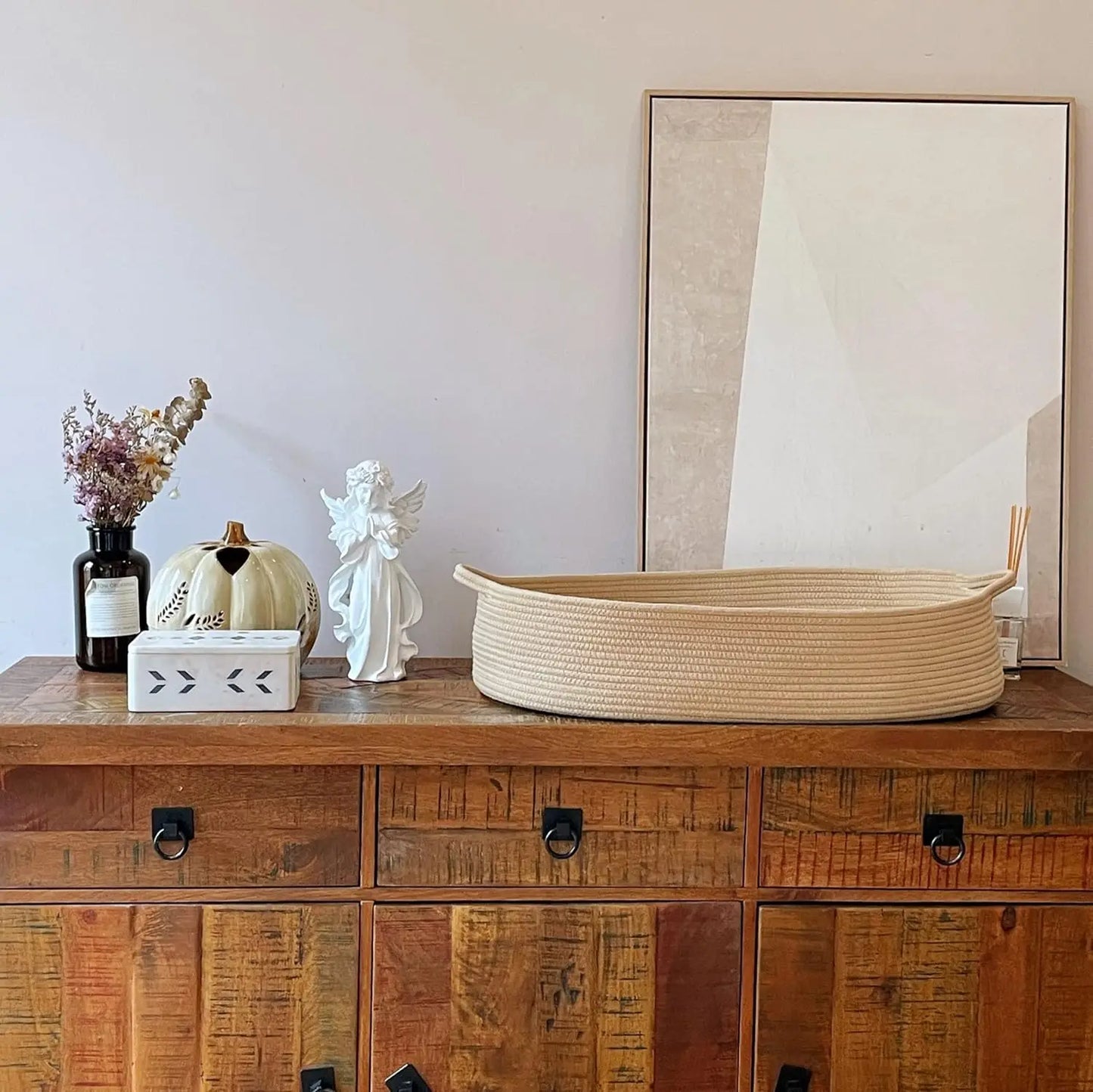 Boho Woven Changing Basket for Nursery Storage (