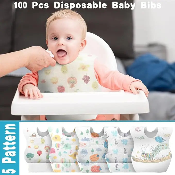 100-Pack Disposable Baby Bibs | Individually Wrapped for Travel