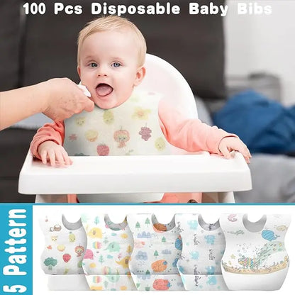 100-Pack Disposable Baby Bibs | Individually Wrapped for Travel