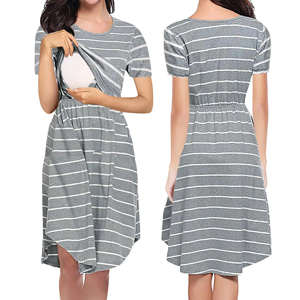 Striped Dress For Breastfeeding