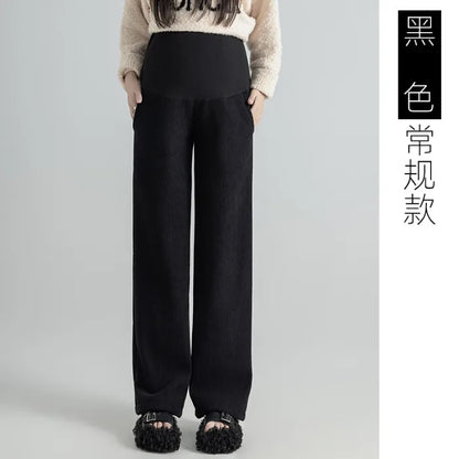 Winter Plus Velvet Corduroy Wide Leg Maternity Pants