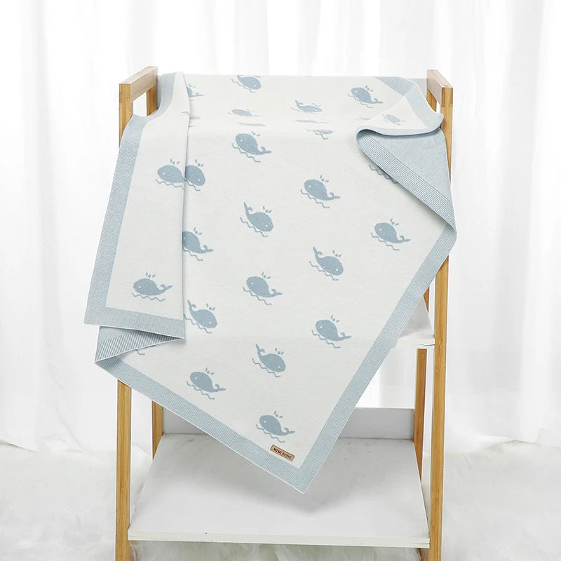 Super Soft Knitted Whale Baby Blanket & Swaddle (90x70cm)